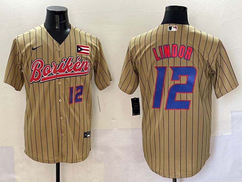Men Puerto Rico 12 Lindor Brown Stripe Joint Name 2025 Nike MLB Jersey style 4